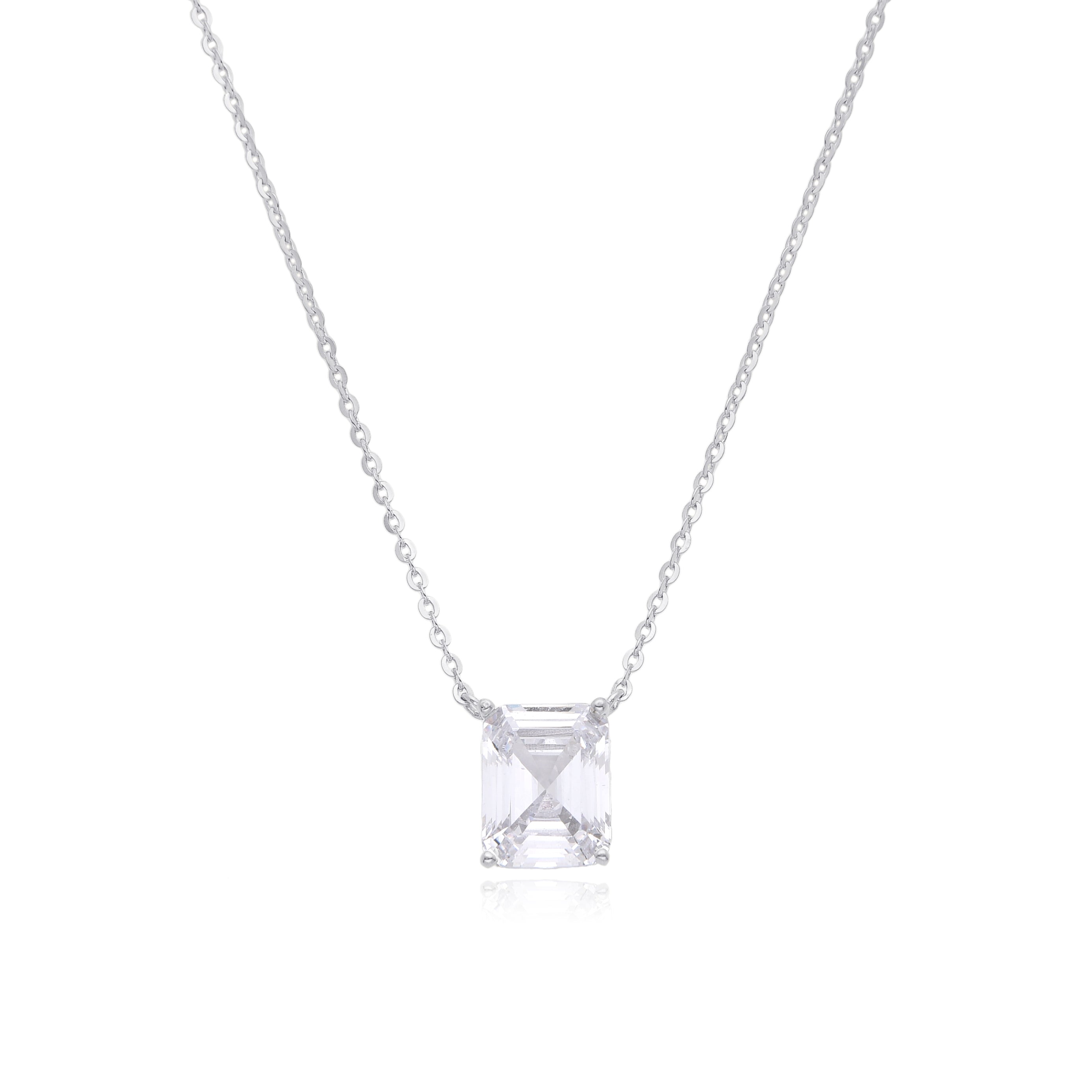 Silver Emerald Cut Necklace