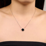 Clover Onyx Necklace | Silver